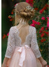 Ivory Lace Blush Pink Tulle V Back Flower Girl Dress